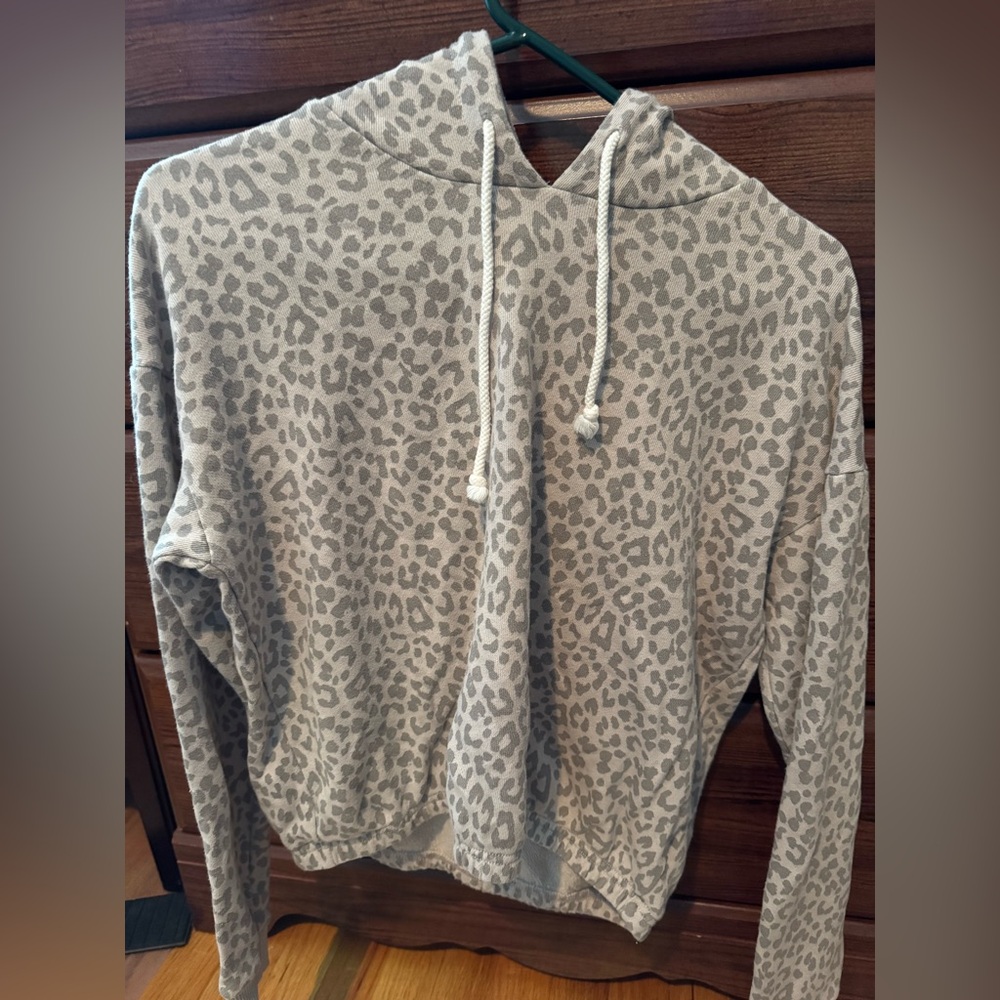 American Eagle Outfitters Beige and Light Gray Leopard Print Hoodie